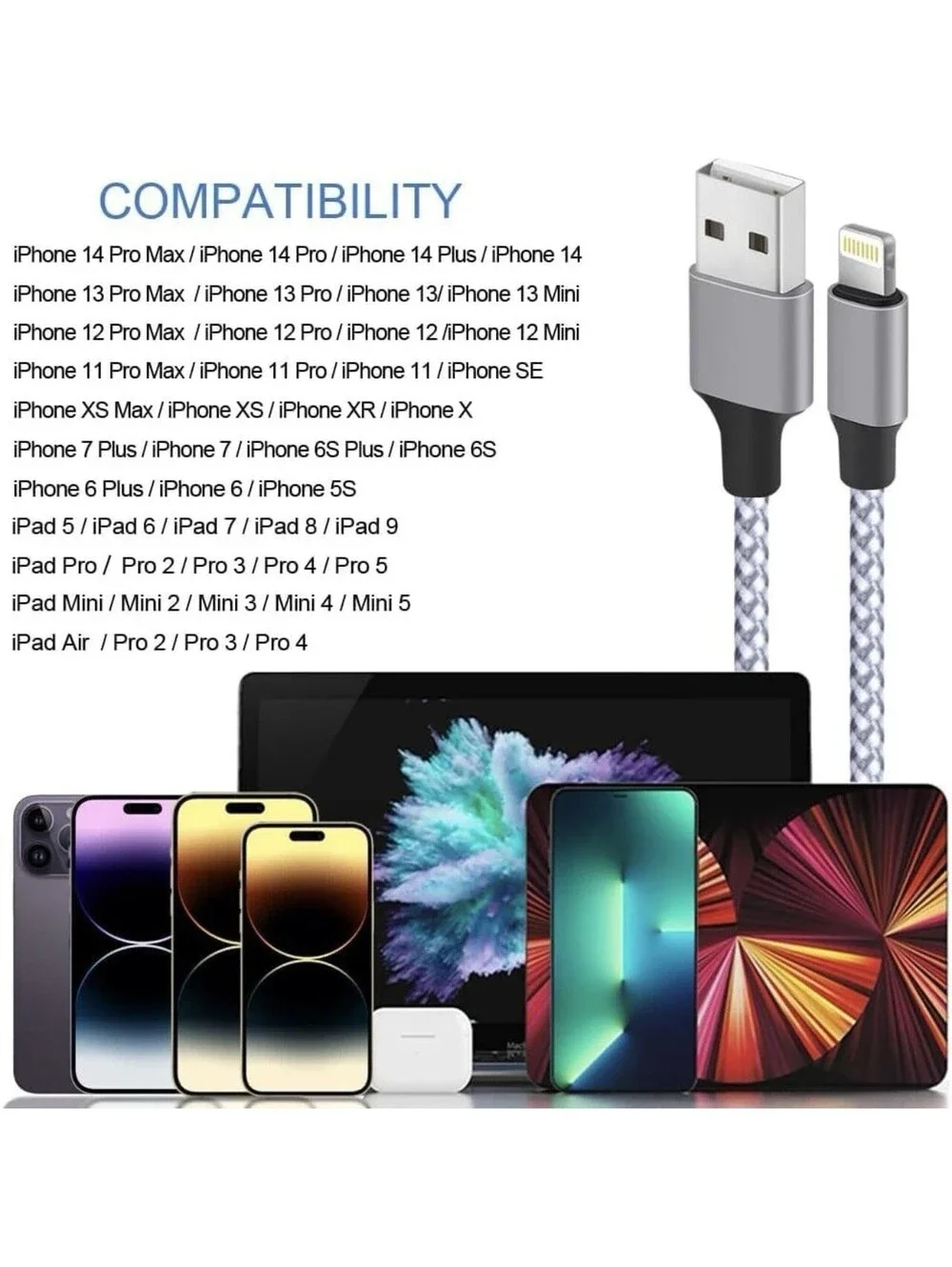 TAKAGI [Apple Mfi Certified] Iphone Charger, Lightning Cable 3PACK 6FT Nylon